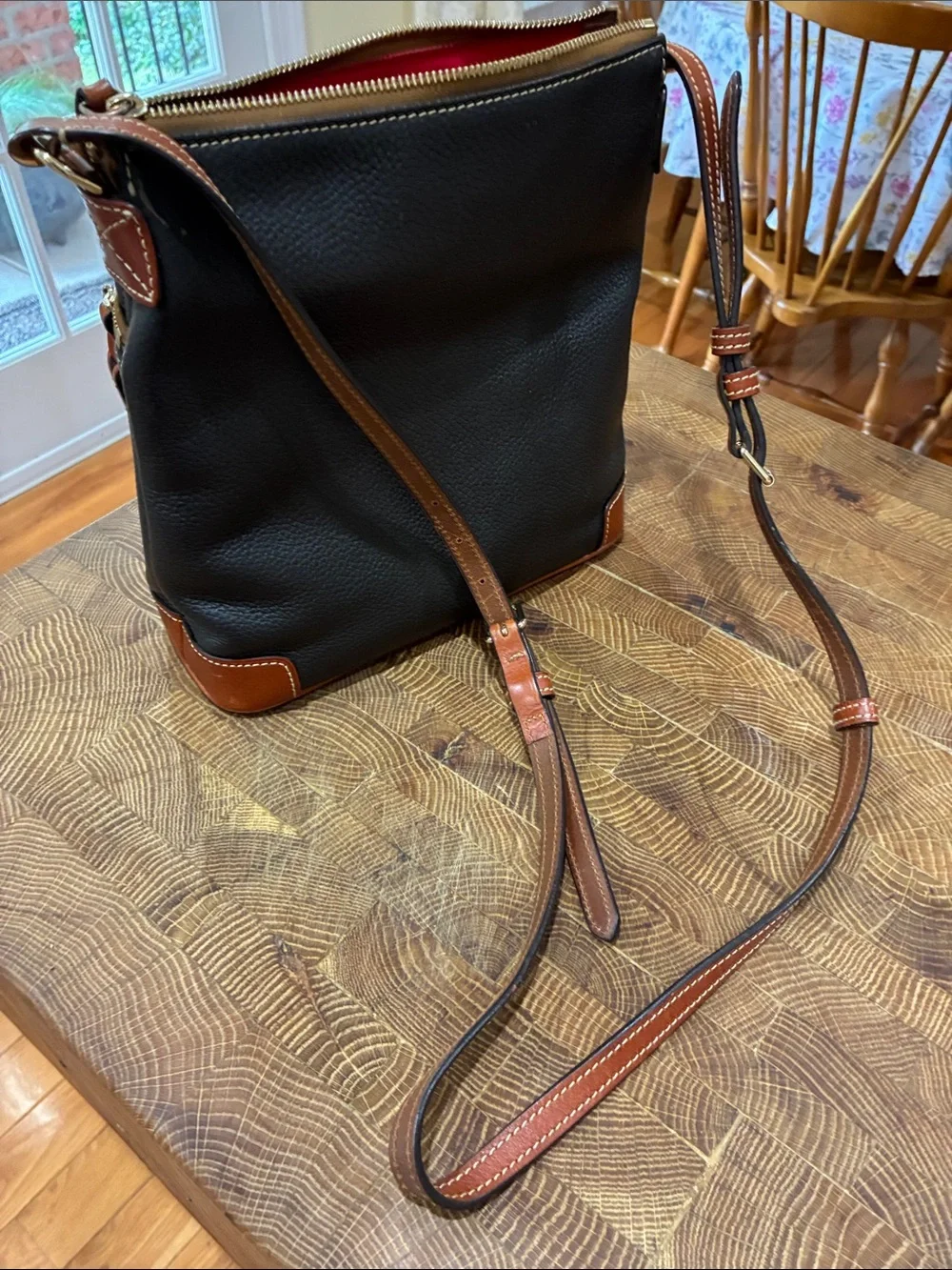 Dooney & Bourke Brown Pebbled Leather Crossbody with Brown Trim